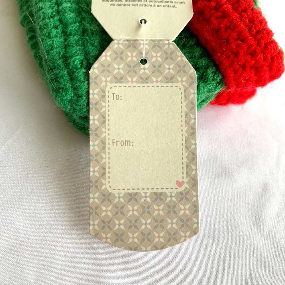 Baby knitted elf booties green and red